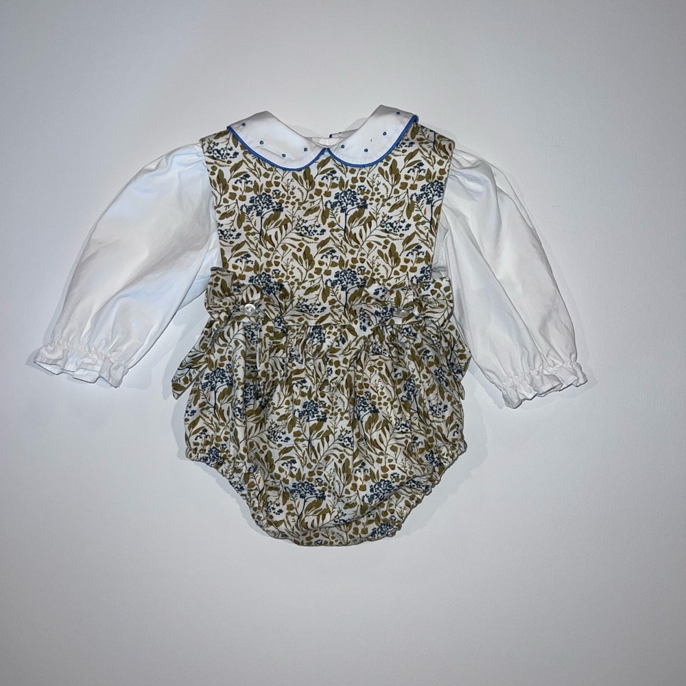 (6M) Edgehill Collection Floral 3-Piece Baby Romper with White Long Sleeve Shirt